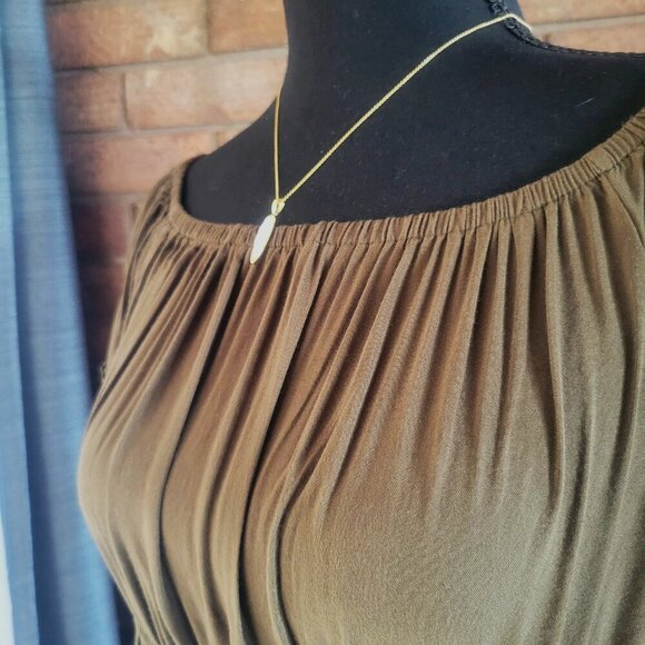 Haute Monde Lace Adorned Olive Boho Open Neck/Off Shoulder Dress - Size L - Picture 2 of 14